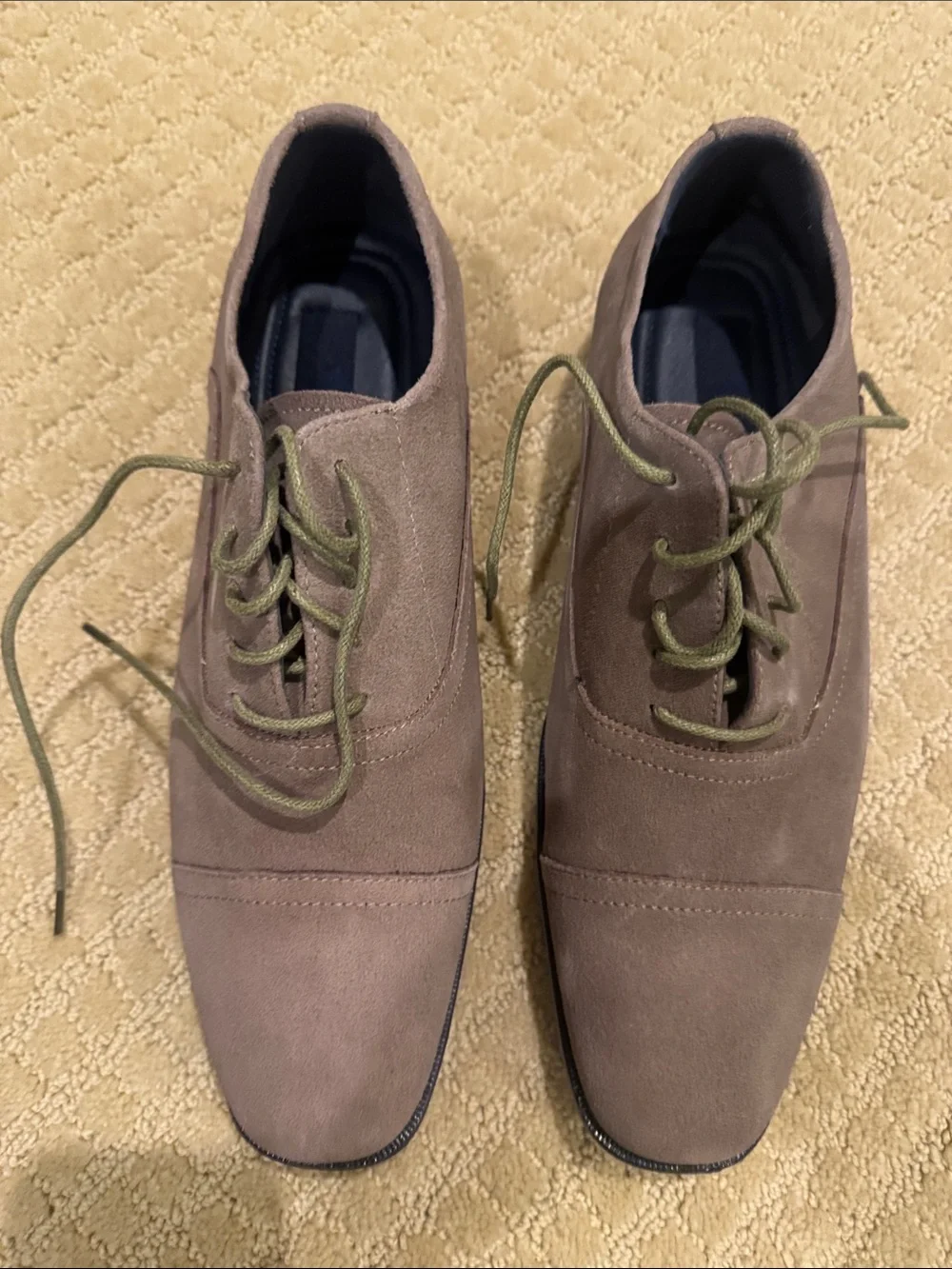 Joseph Abboud Taupe Suede Derby Shoes with Olive Laces